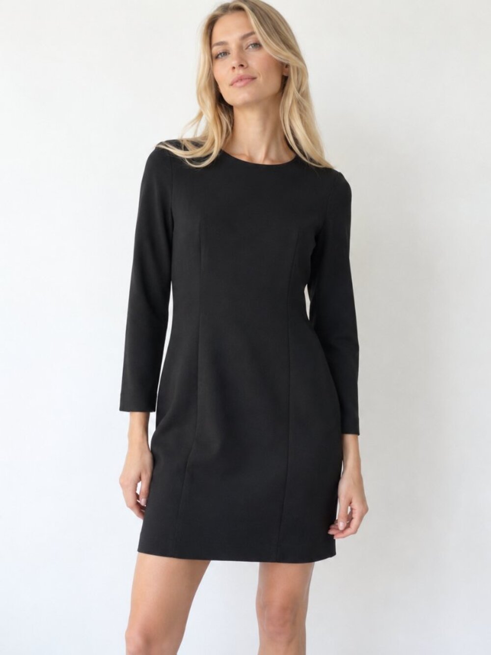J. Crew Black Ponte Knit Long Sleeve Sheath Dress Minimalist Neutral Classic 6